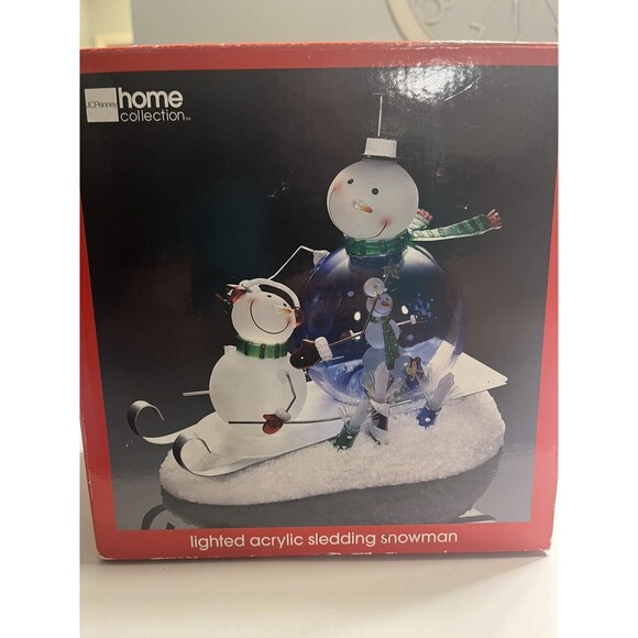 Acrylic Light Up Color Changing Snowman Sledding Christmas JCP JC Penney Tested - Picture 5 of 16